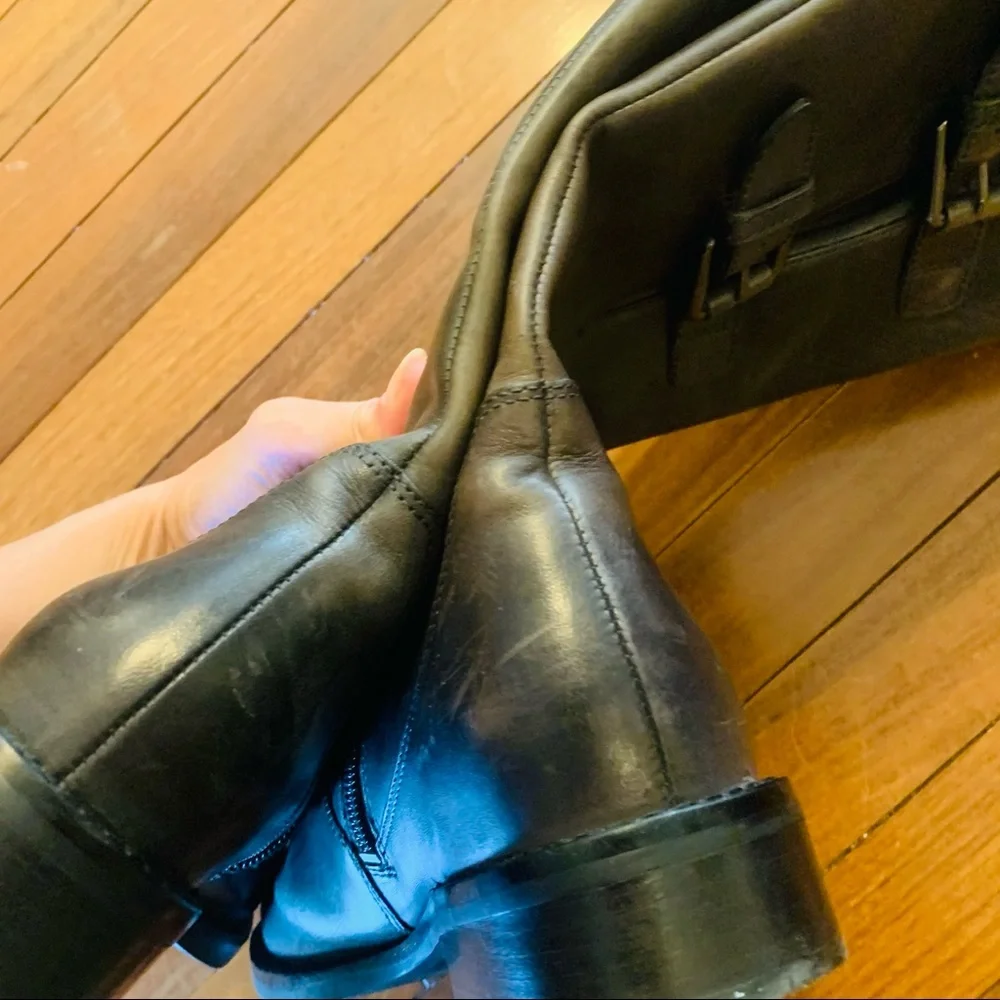 Ecco Hobart Gray Tall Leather Block Heel Boots